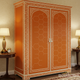 Handcrafted Wooden Wardrobe with Intricate Orange and White Inlay Design | Luxury Handmade Wardrobe