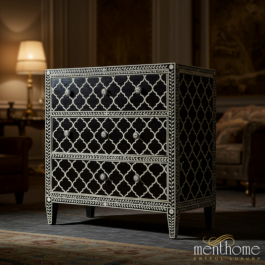 Elegant Black and White Patterned Chest of Drawers | Luxury Handmade Chest of Drawer