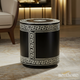 Black and White Greek Key Pattern Round Side Table | Luxury Handmade Stool