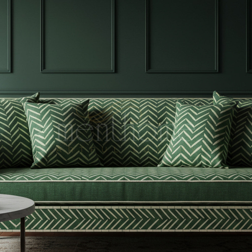 Elegant Green Inlay Sofa With Chevron Pattern – chevron sofa