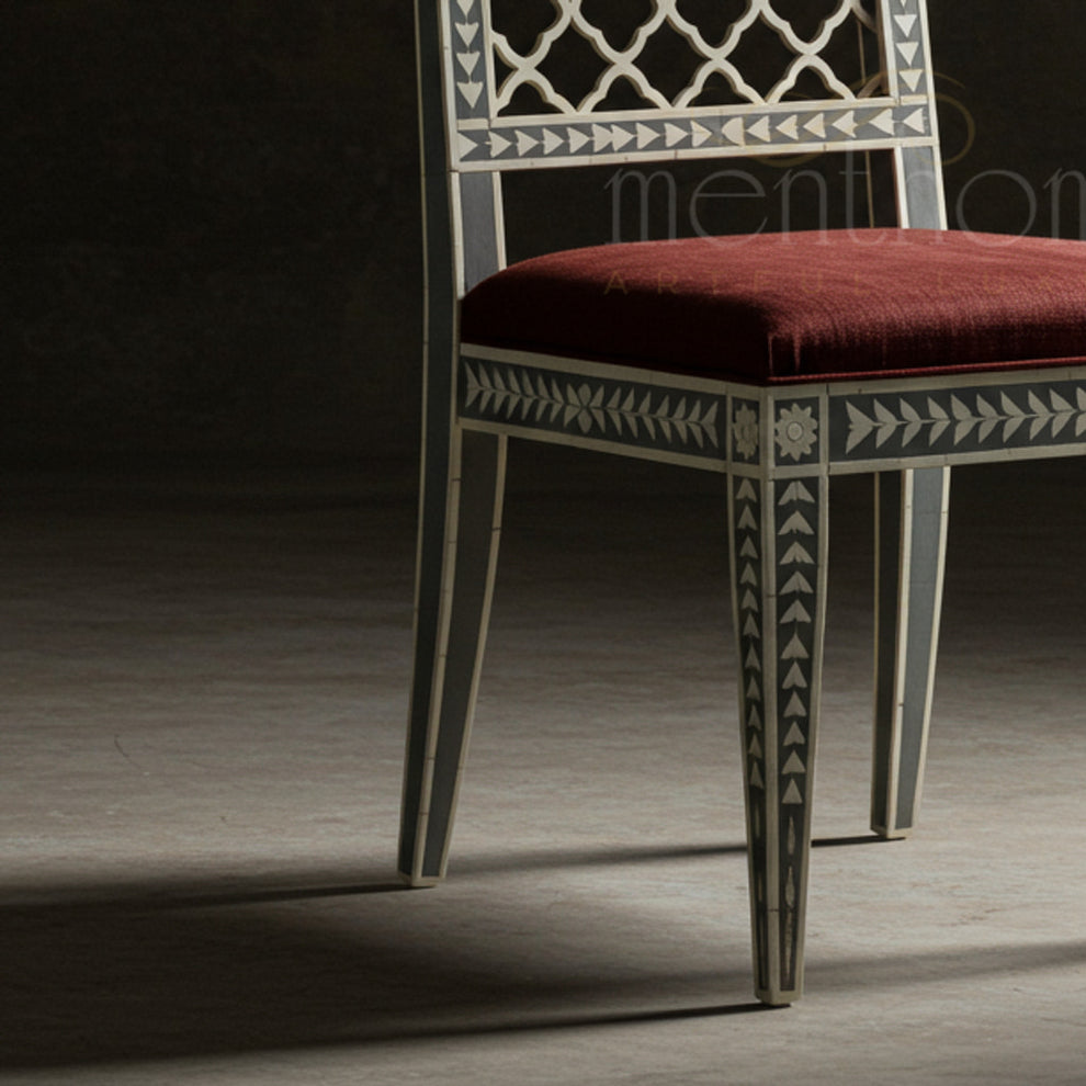Elegant Inlay Chair with Patterned Backrest and Upholstered Seat | Lux ...