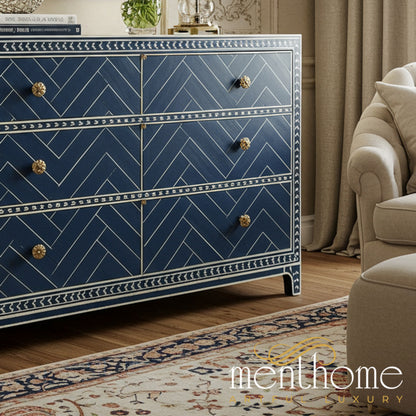 Elegant Navy Blue Chevron Pattern Dresser With Gold Accents Menthome USA Elegant Navy Blue Chevron Pattern Dresser With Gold Accents Menthome USA