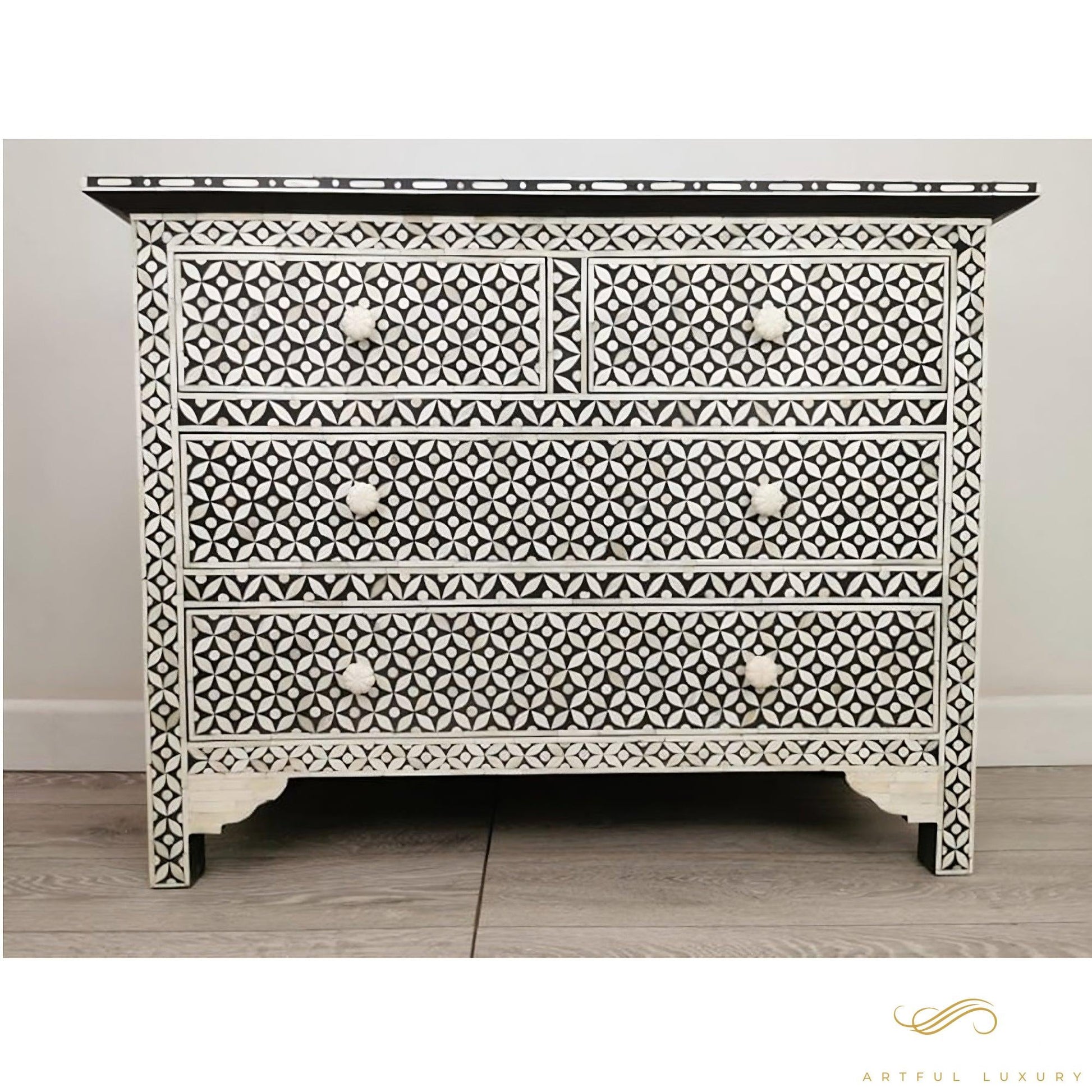 Bone Inlay Dresser Geometric Design | Luxury Handmade Dresser