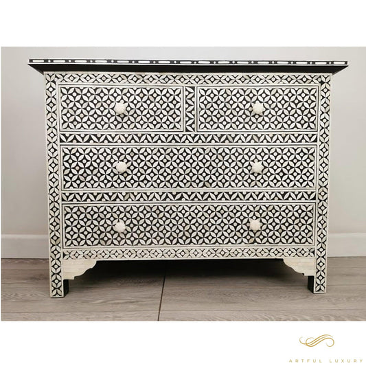 Bone Inlay Dresser Geometric Design | Luxury Handmade Dresser