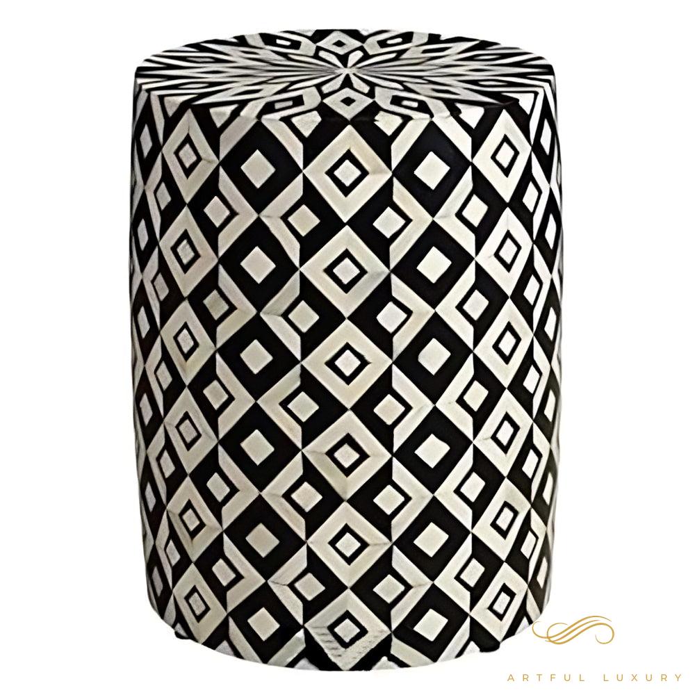 Modern Floral Pattern Stool for Home Furniture Handmade Wooden Inlay Stool | Luxury Handmade Stool