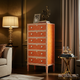 Handcrafted Orange Chevron Pattern Six-Drawer Tall Chest | Luxury Handmade Tallboy