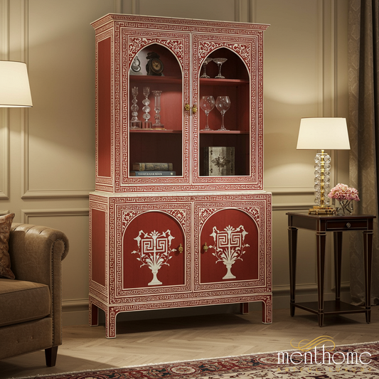 Vintage Red and White Decorative Cabinet | Luxury Handmade Cabinet