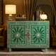 Green & White Floral Bone Inlay Cabinet | Luxury Handmade Cabinet