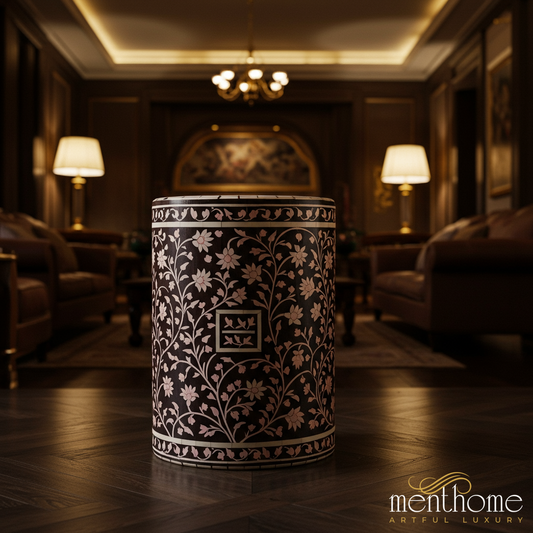 Handcrafted Floral Inlay Wooden Stool | Luxury Handmade Stool