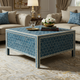 Blue Hexagonal Pattern Wooden Coffee Table | Luxury Handmade Coffee Table