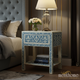 Hand-Painted Blue Floral Accent Side Table | Luxury Handmade Bedside Table