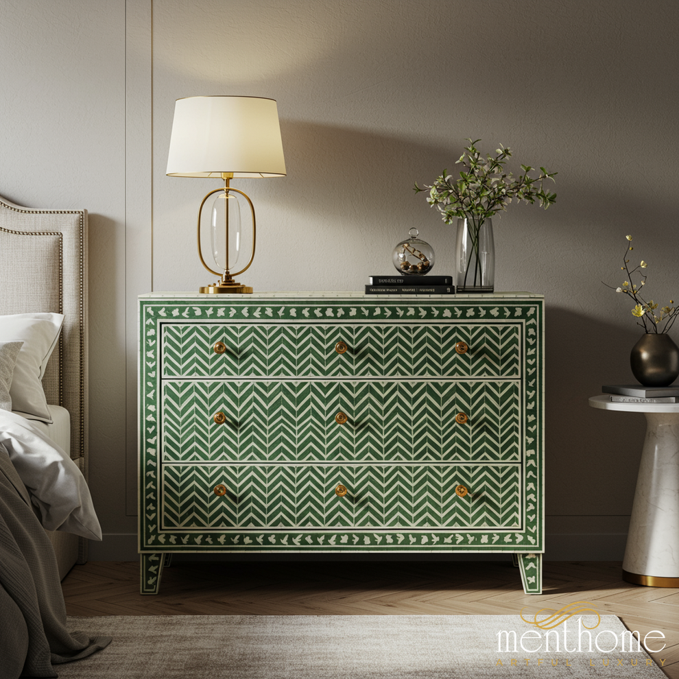 Green Patterned Chest of Drawers