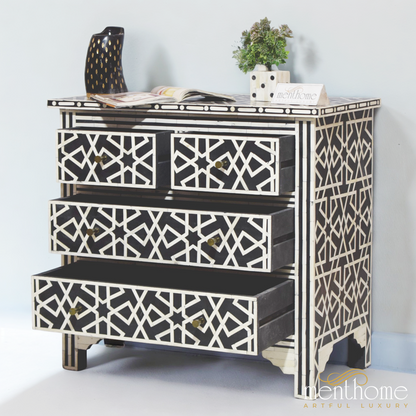 Black 4 drawer dresser Zikzak Bone Inlay | Luxury Handmade Dresser