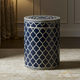 Elegant Navy Blue Ottoman with White Patterns | Luxury Handmade Side Table
