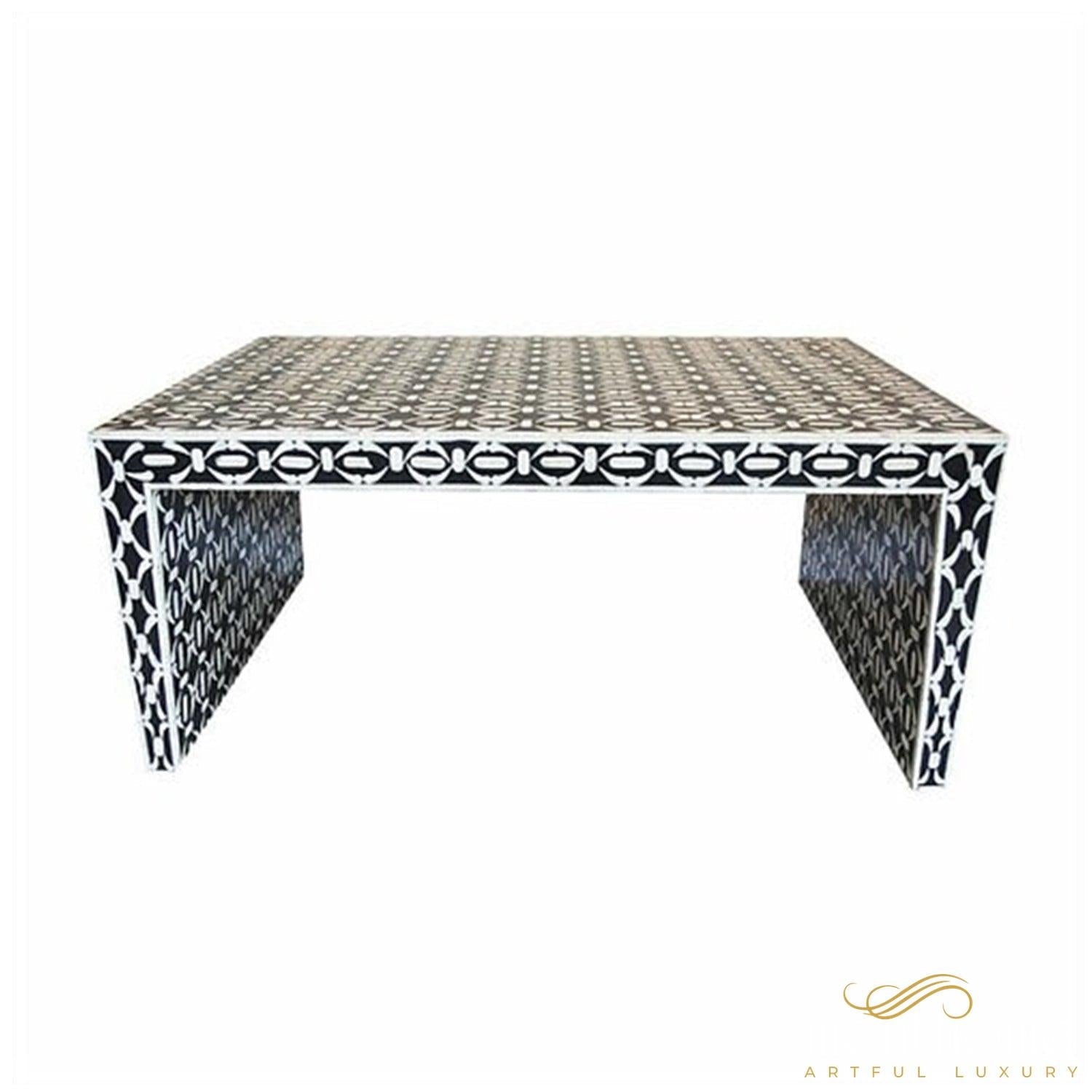 Bone Inlay Coffee table Geometric in Black and White | Luxury Handmade Coffee Table
