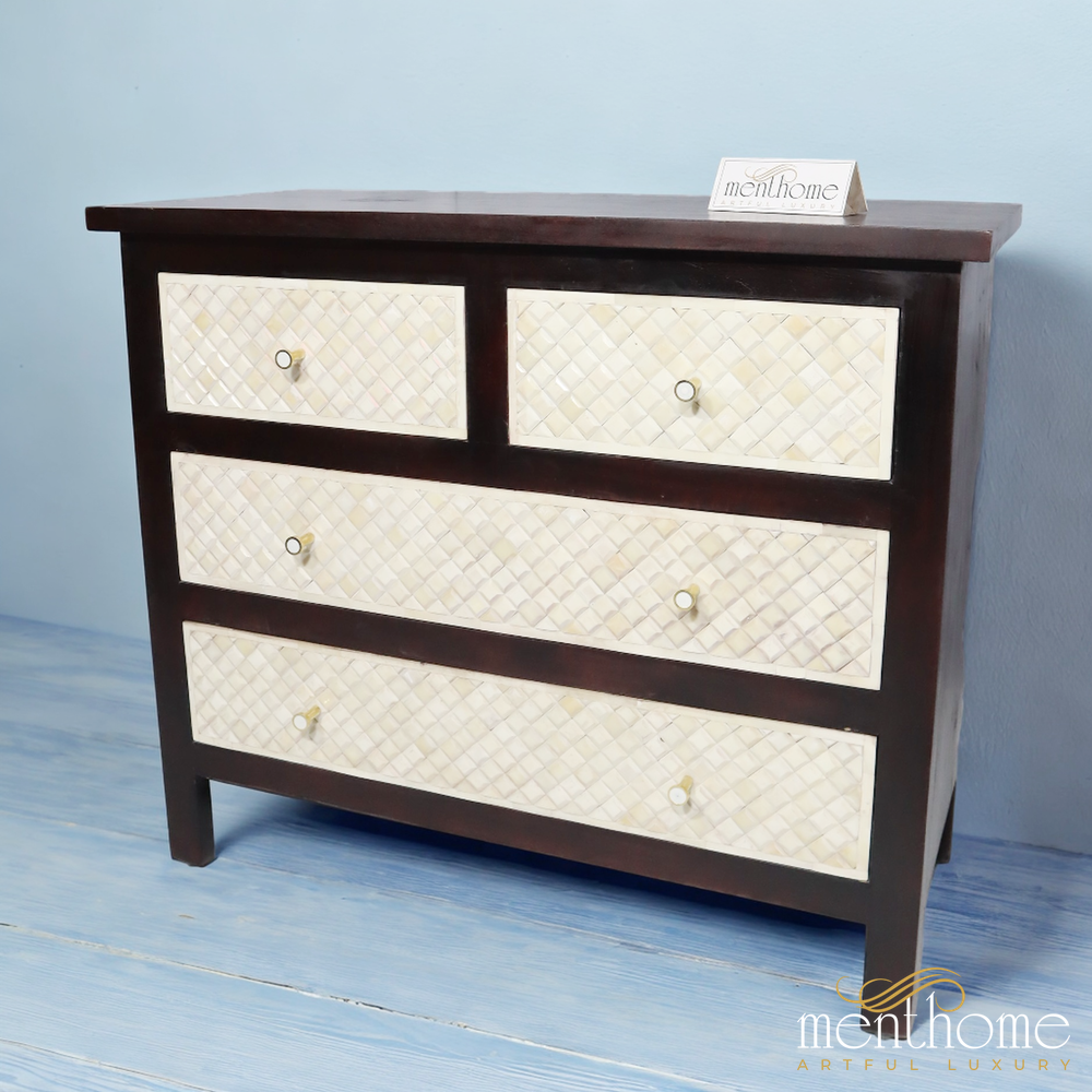 Wooden Bone Inlay 4-drawer dresser | Luxury Handmade Dresser