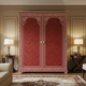 Elegant Red Wooden Wardrobe with Intricate White Detailing | Luxury Handmade Wardrobe