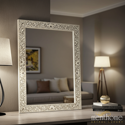 Elegant Floral Patterned Decorative Wall Mirror | Luxury Handmade Mirror