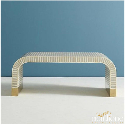 Bone Inlay Waterfall Coffee Table Decor in Grey | Luxury Handmade Coffee Table