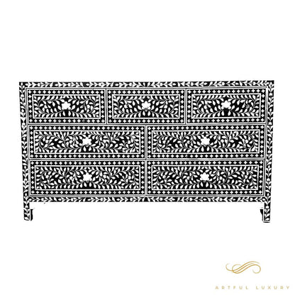 Bone Inlay 7 Drawer dressers floral grey | Luxury Handmade Dresser