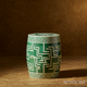 Green Ceramic Garden Stool with Greek Key Pattern | Luxury Handmade Stool