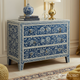 Blue Floral Inlay Wooden Chest of Drawers | Luxury Handmade Dresser