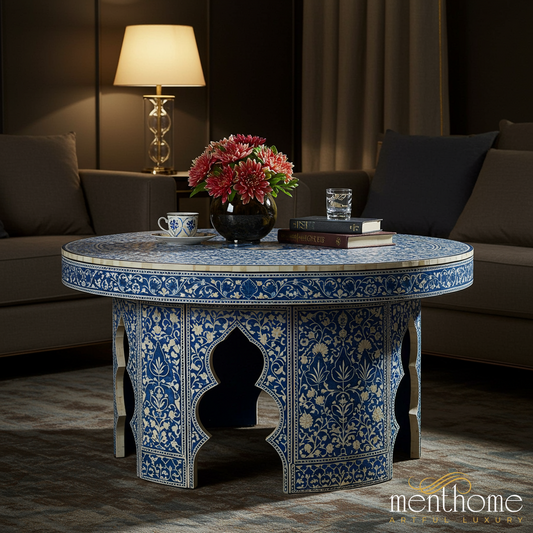 Handcrafted Blue Floral Mosaic Coffee Table | Luxury Handmade Coffee Table