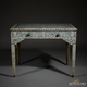 Bone Inlay Light Blue Desk | Unique Geometric Design | Artisan-Crafted Luxury for Your Workspace | Luxury Handmade Desk