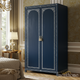 Elegant Navy Blue Wooden Wardrobe with Intricate White Detailing | Luxury Handmade Wardrobe