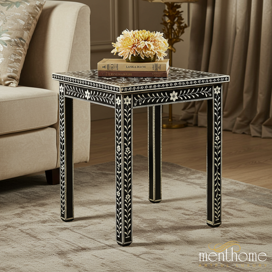Elegant Bone Inlay Side Table | Luxury Handmade Side Table