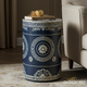 Elegant Navy Blue and Gold Decorative Drum Table | Luxury Handmade Side Table