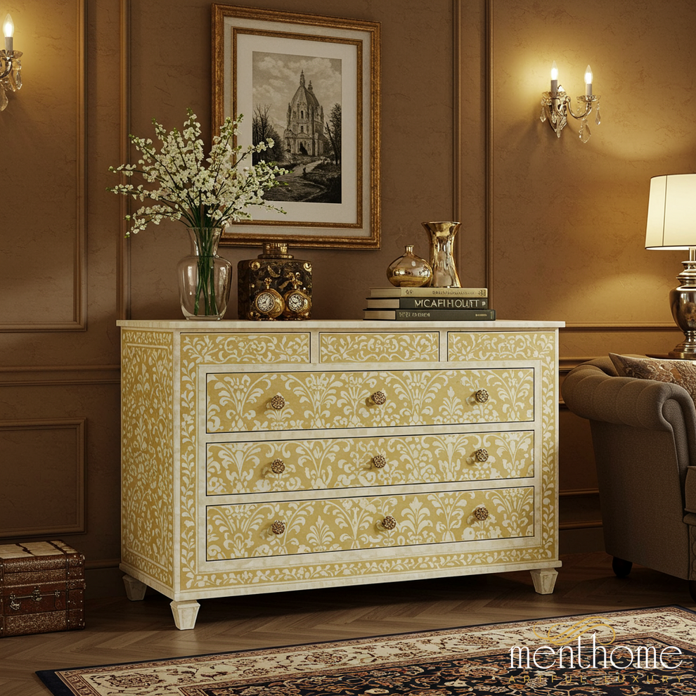 Elegant Vintage Style Chest of Drawers with Floral Pattern Elegant Vintage Style Chest of Drawers with Floral Pattern