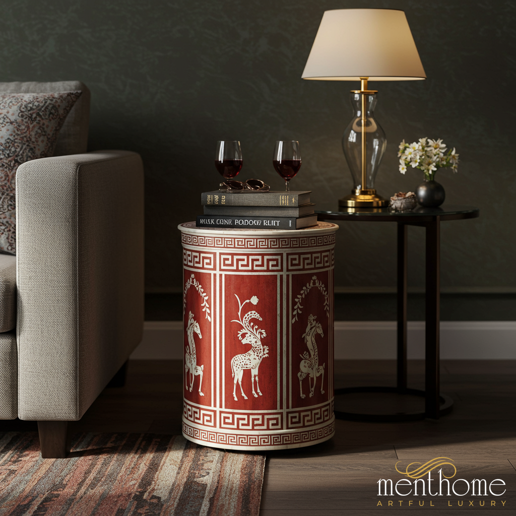 Classical Greek Style Drum Table | Luxury Handmade Side Table