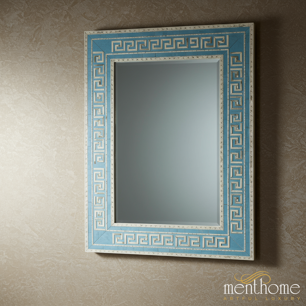 Elegant Greek Key Patterned Wall Mirror | Luxury Handmade Mirror