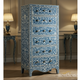 Blue Floral Bone Inlay Dresser Chest | Luxury Handmade Tallboy