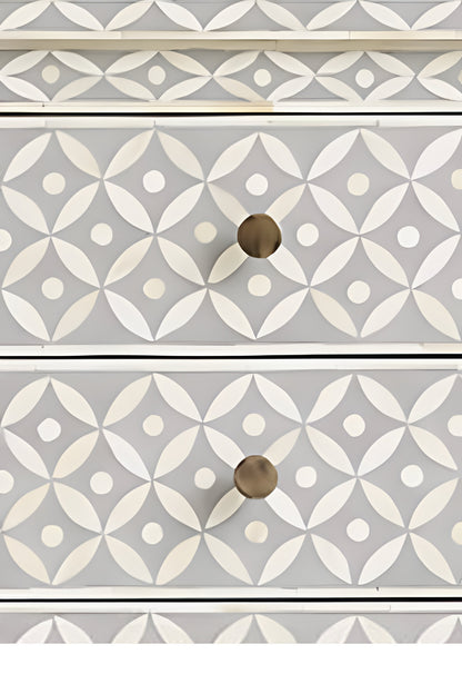 Grey 3 Drawer Bedside Table Floral Pattern