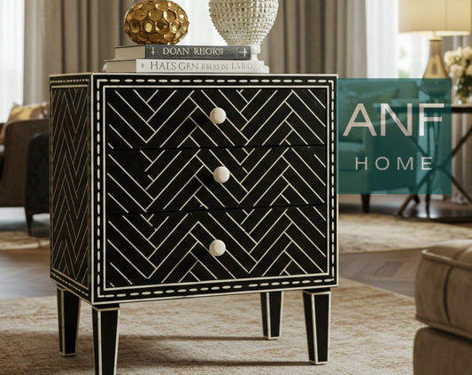 Black Bone Inlay Bedside Table