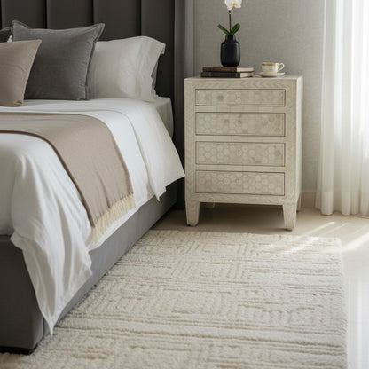 White Hexagonal Patterned inlay Side Table
