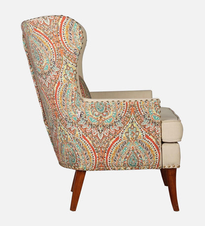 Fabric Wing Chair In Beige Floral Colour,