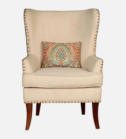 Fabric Wing Chair In Beige Floral Colour,