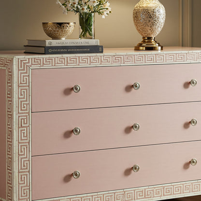pink and white dresser Pink and White Classic Wooden Dresser with Decorative Trim | Luxury Handmade Dresser