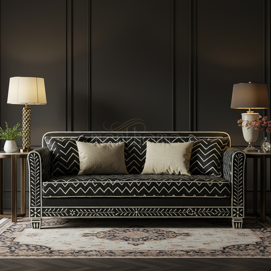 Luxury Inlay Black and Ivory Patterned Sofa | Luxury Handmade Sofa