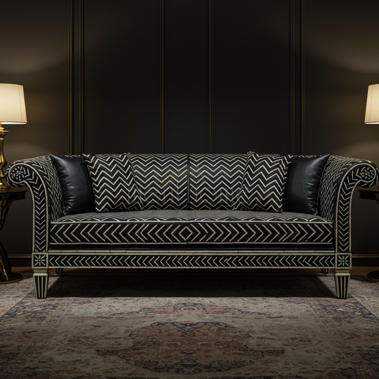 Luxurious Black Inlay Chevron Sofa | Luxury Handmade Sofa