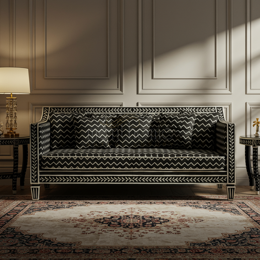 Luxury Inlay Patterned Sofa with Chevron Cushion Design | Luxury Handmade Sofa