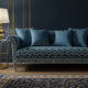 Elegant Inlay Pattern Blue Sofa with Plush Cushions | Luxury Handmade Sofa