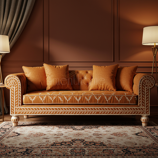 Luxurious Handcrafted Inlay Sofa with Elegant Floral Motif | Luxury Handmade Sofa