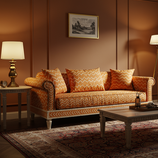 Elegant Inlay Pattern Orange Sofa | Luxury Handmade Sofa
