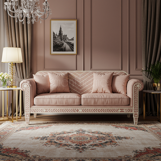 Elegant Inlay Design Upholstered Sofa | Luxury Handmade Sofa