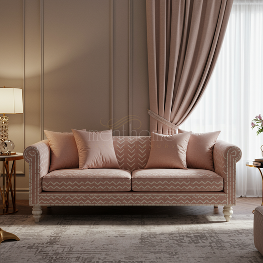 Elegant Pink Inlay Patterned Sofa | Luxury Handmade Sofa