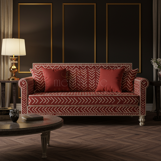 Elegant Red Inlay Pattern Sofa | Luxury Handmade Sofa